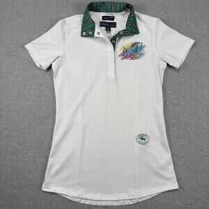 Essex Classics Women's Polo Shirt XS White with Colorful Horse Print